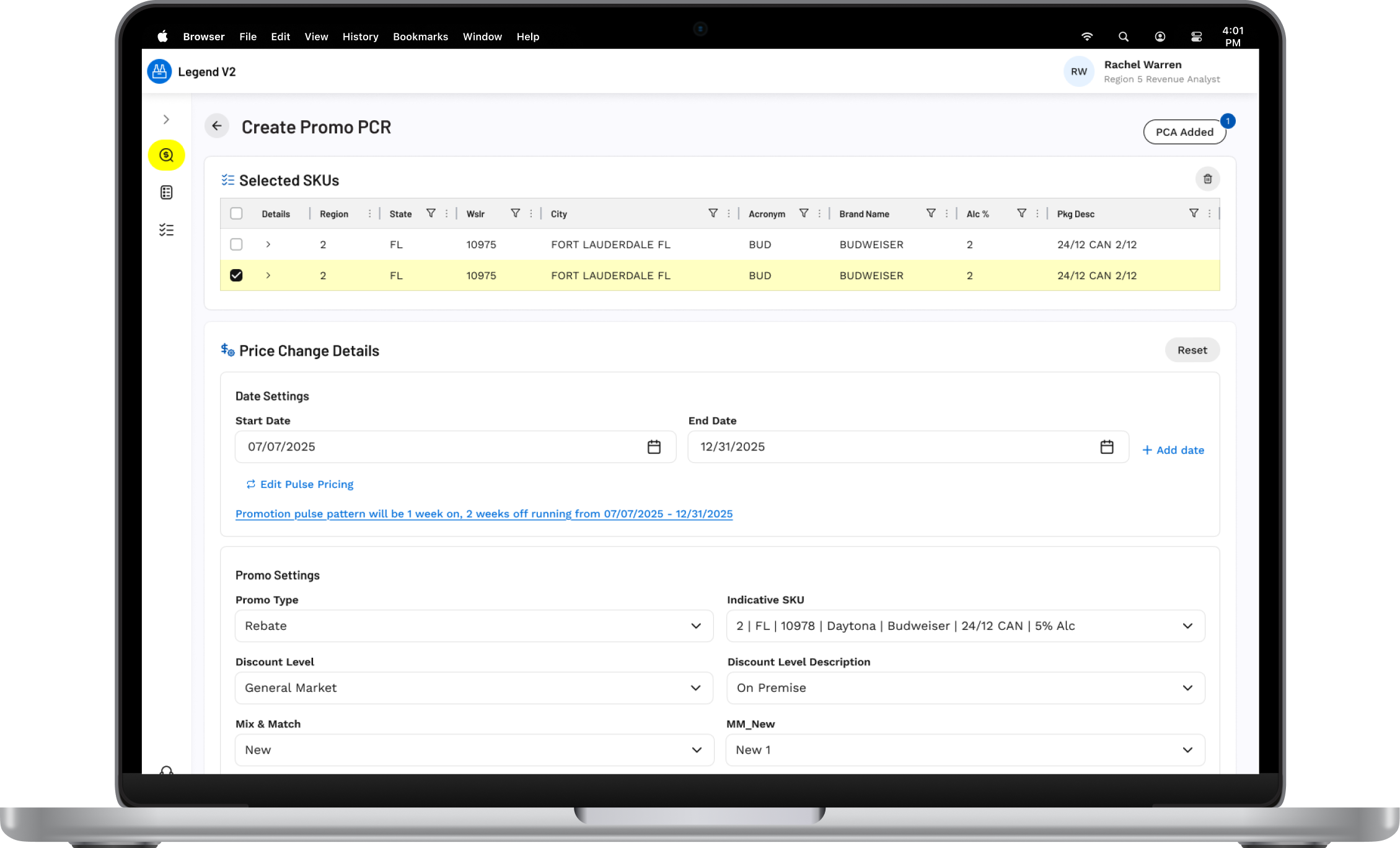 Pricing tool interface screenshot